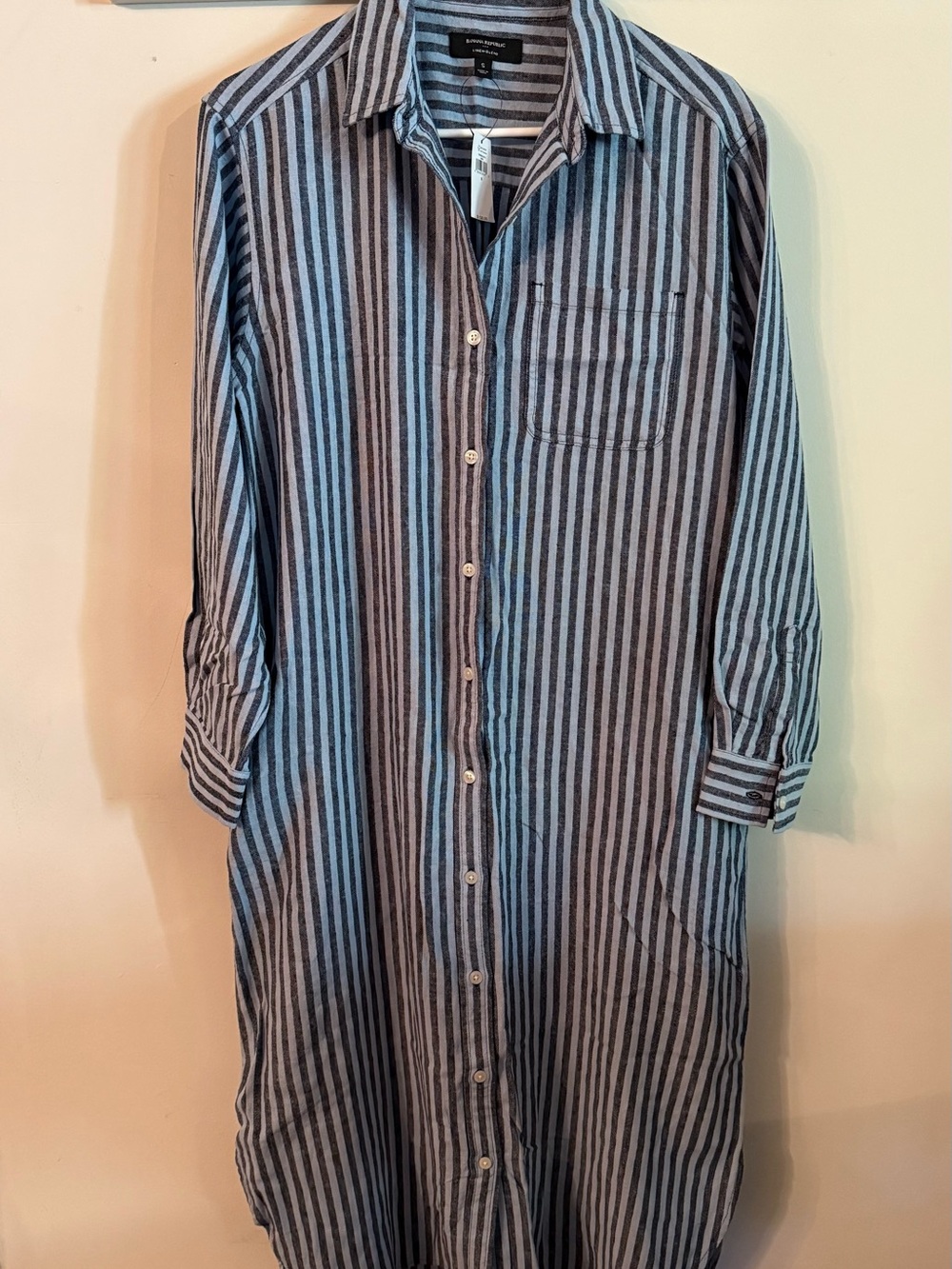 Banana Republic Linen Blend Blue Stripe Maxi Shirt Dress NWT